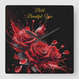 Rosen in Blüte - Eleganter Geburtstag Quadratische Wanduhr