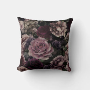 Rosen in Burgund und Rosa Vintage-Botanik Kissen