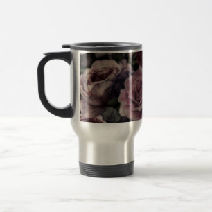 Rosen in Burgund und Rosa Vintage-Botanik Reisebecher