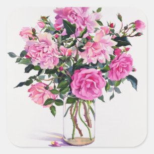 Rosen in einem Glasglas Quadratischer Aufkleber