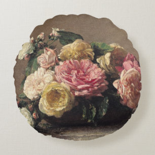 Rosen in einem Teller, 1882 Rundes Kissen