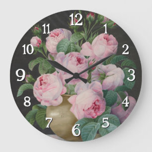 Rosen in einer Vase - Pierre Joseph Redouté Große Wanduhr