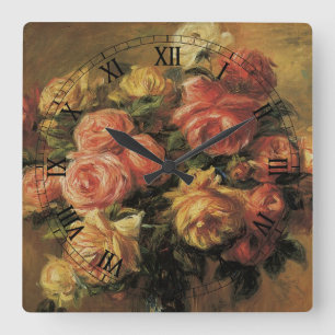 Rosen in einer Vase von Pierre Renoir Quadratische Wanduhr