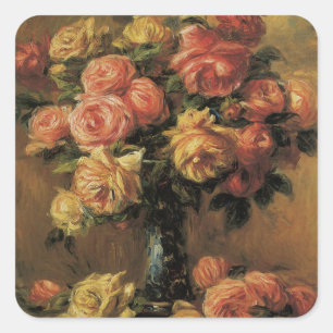 Rosen in einer Vase von Pierre Renoir Quadratischer Aufkleber