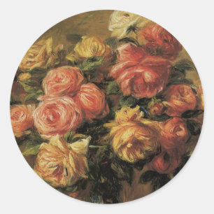 Rosen in einer Vase von Pierre Renoir Runder Aufkleber