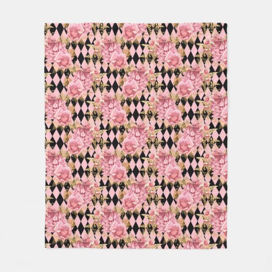 Rosen in Rosa auf Harlequin Fleecedecke (Vorderseite)