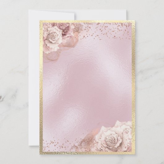 Rosen in Rosa blush auf BLack & Gold Quinceañera Einladung (Rückseite)