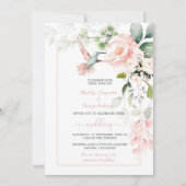 Rosen in Rosa, Hummingvogel und Grünpflanzen in Sc Einladung (Vorderseite)