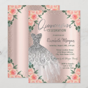 Rosen,Kleid,Blumen,Rose Gold Quinceañera Einladung