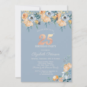 Rosen-Lichterkette Dusty Blue 25. Geburtstag Einladung