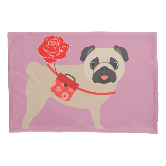 Rosen-Liebe-Mops Kissenbezug (Vorderseite)