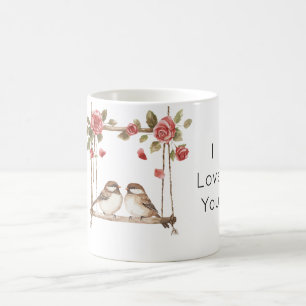 Rosen lieben Vögel auf Schaukel Valentinstag Kaffeetasse