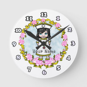 Rosen Mädchen Krankenschwester Runde Wanduhr
