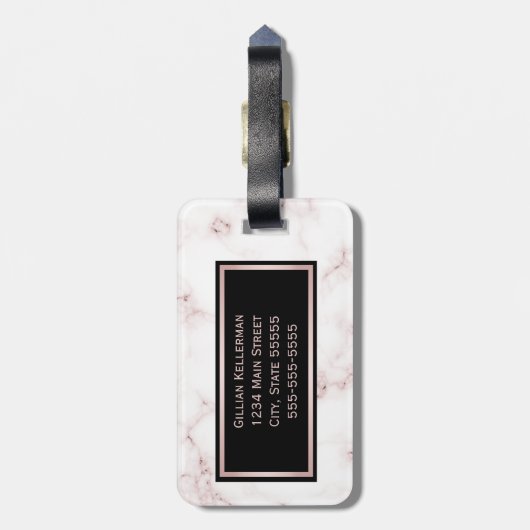 Rosen-MarmorRosen-Goldmit Monogramm Name Gepäckanhänger (Rückseite vertikal)