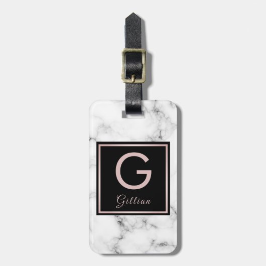 Rosen-MarmorRosen-Goldmit Monogramm Name Gepäckanhänger (Vorderseite vertikal)
