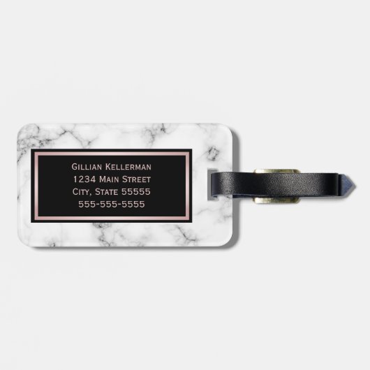 Rosen-MarmorRosen-Goldmit Monogramm Name Gepäckanhänger (Rückseite horizontal)