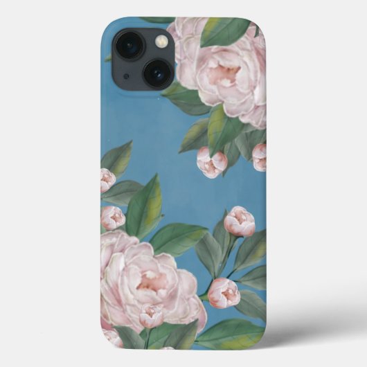 Rosen mit blauen Navy-Hintergrund in blassrosa Ros Case-Mate iPhone Hülle (Rückseite)