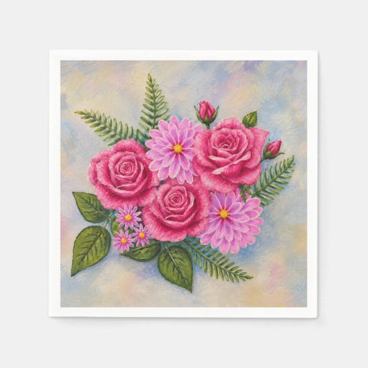 Rosen mit Dahlien Serviette (Vorderseite)