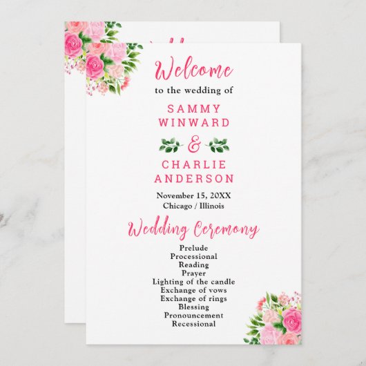 Rosen mit Foliage Hochzeitsprogramm Programm (Vorne/Hinten)