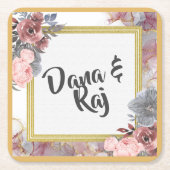 Rosen mit Grau & Gold Hochzeit Rechteckiger Pappuntersetzer (Vorderseite)