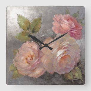 Rosen mit Grau Quadratische Wanduhr