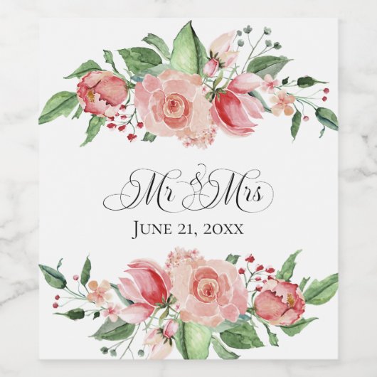 Rosen mit Mr. & Mrs. on White Wine Weinetikett (Einzelnes Label)