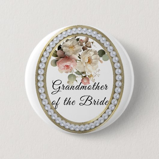 Rosen mit Perlen Großmutter der Braut Button (Vorderseite)
