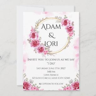 Rosen mit Pink & Gold Hochzeit Einladung