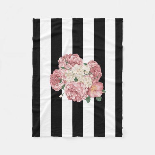 Rosen mit Schwarzweiss-Streifen-Fleece-Decke Fleecedecke (Vorderseite)