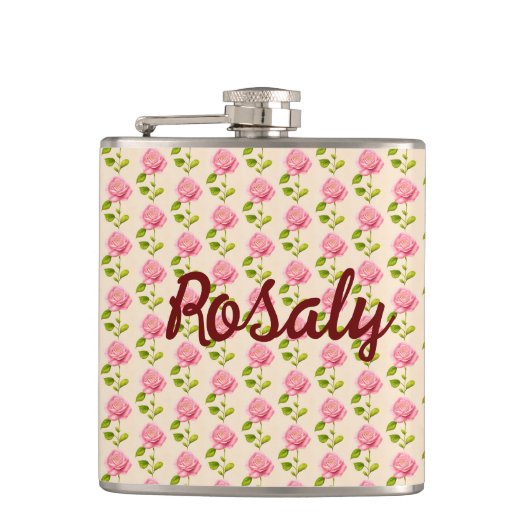Rosen Muster rosa pink Flachmann (Vorderseite)