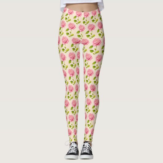 Rosen Muster rosa pink Leggings (Vorderseite)