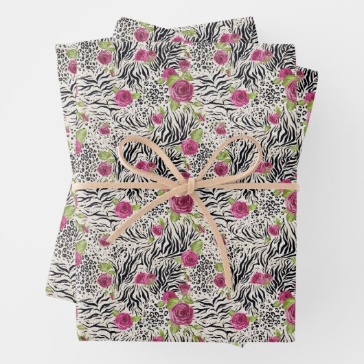 Rosen On Animal Pattern Geschenkpapier Set (Beispiel)