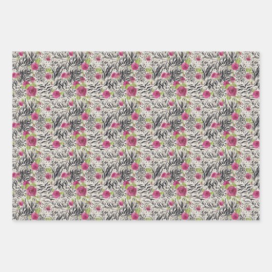 Rosen On Animal Pattern Geschenkpapier Set (Vorderseite)