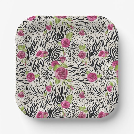 Rosen On Animal Pattern Pappteller (Vorderseite)