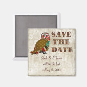 Rosen Owl Save the Date Weißes Vintages Magnet (Vorderseite/Rückseite)