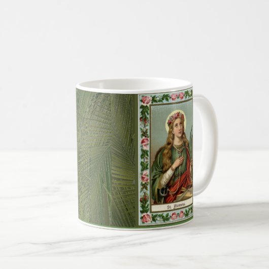 Rosen-Palmen-Schnur St. Philomena rosa Kaffeetasse (VorderseiteRechts)