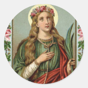 Rosen-Palmen-Schnur St. Philomena rosa Runder Aufkleber