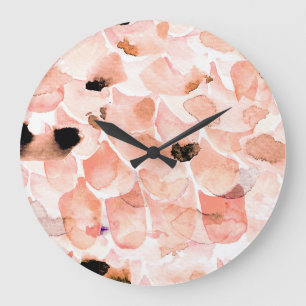 Rosen, Pfingstrose und Blätter, Wasserfarbenmuster Große Wanduhr