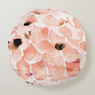 Rosen, Pfingstrose und Blätter, Wasserfarbenmuster Rundes Kissen