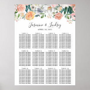 Rosen Pfingstrosen Florale Hochzeits-Sitzordnung Poster