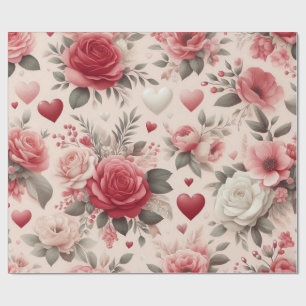 Rosen, Pfingstrosen & Herzform Geschenkpapier