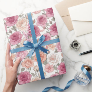 Rosen & Pfingstrosen — Moderne Pastell-Minimalismu Geschenkpapier