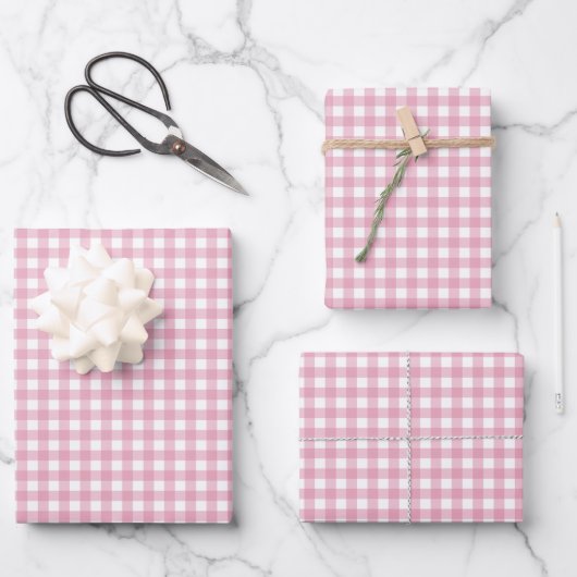 Rosen Pink Einfach Kariert Geschenkpapier Set (Vorderseite)