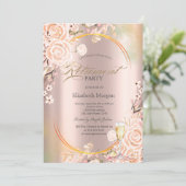 Rosen Prosecco Blüten Rose Gold Einladung (Stehend Vorderseite)