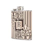 Rosen-Quarz-Damast Stripes Monogramm-Girly Flachmann (Links)