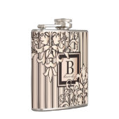 Rosen-Quarz-Damast Stripes Monogramm-Girly Flachmann (Rechts)