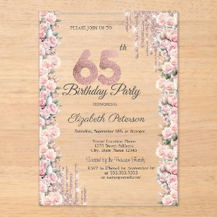 Rosen Rahmen Tropfen Rosen Gold 65. Geburtstag Acryleinladungen