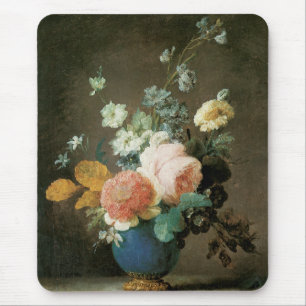 Rosen, Ranunkeln und andere Blumen in einer blauen Mousepad