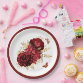 Rosen Red Gold Floral Butterfly Pappteller (Party)