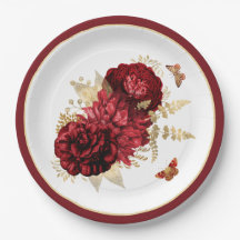 Rosen Red Gold Floral Butterfly